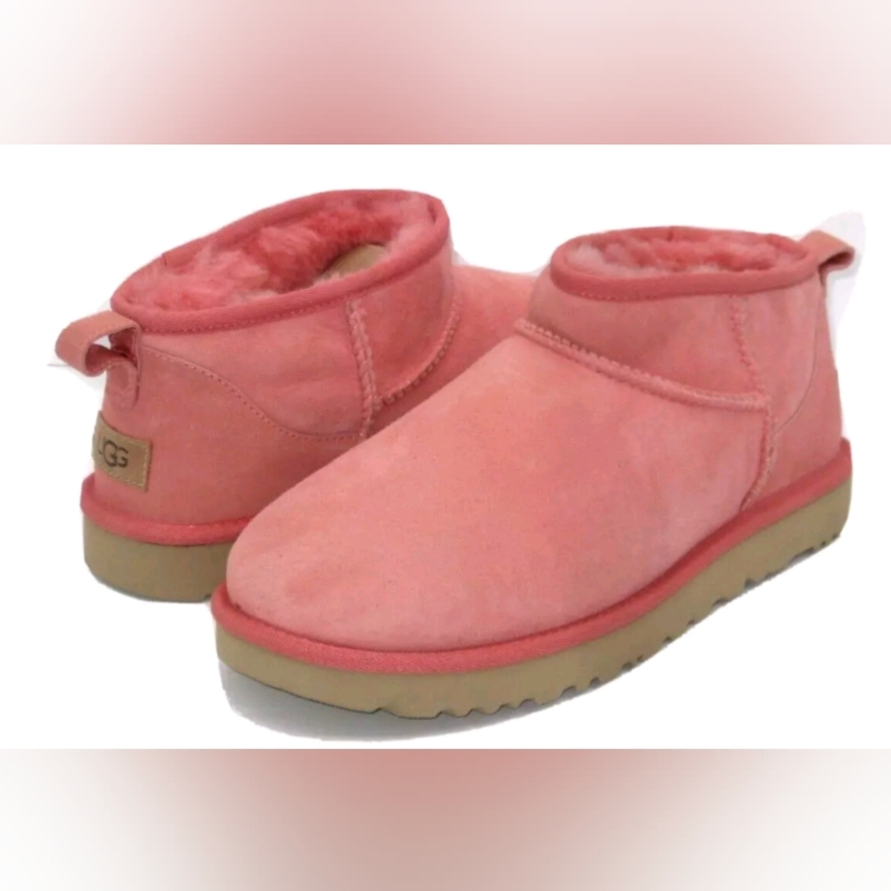UGG Classic Ultra Mini Pink Blossom Sheepskin Bootie Size 10 NWOT MSRP $149.95